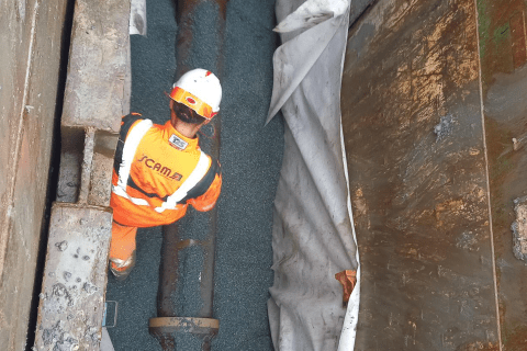 Image du chantier de réhabilitation du réseau d’assainissement à Marans